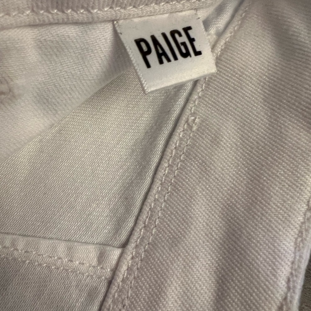 PAIGE Women's Crisp White Utility Jean Shorts - Picture 8 of 9